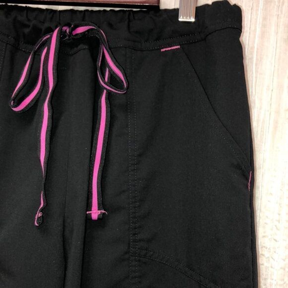 Scrubstar S Black four pocket w/pink trim details scrub bottom pants - Picture 8 of 14